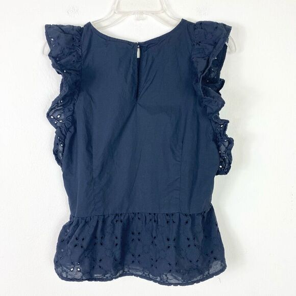 Who What Wear Black Ruffled Eyelet Lace Trim Peplum Blouse Top Size M - Picture 3 of 5